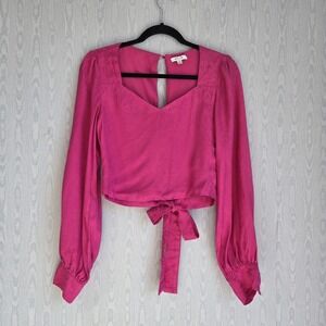 BTFL Life Anthropologie Top S Open Tie Back Long Sleeve Pink Jacquard Romantic